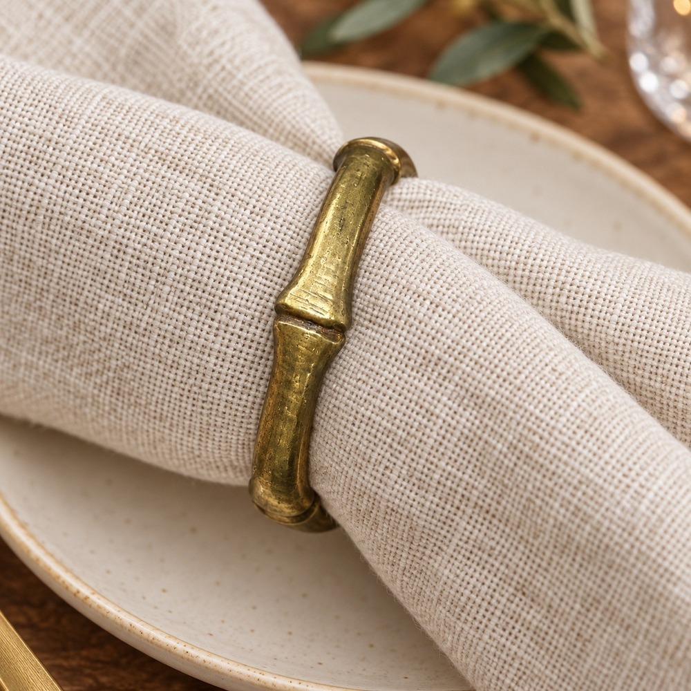Vintage Brass Faux Bamboo Napkin Rings Set of 8 Chinoiserie Table Decor